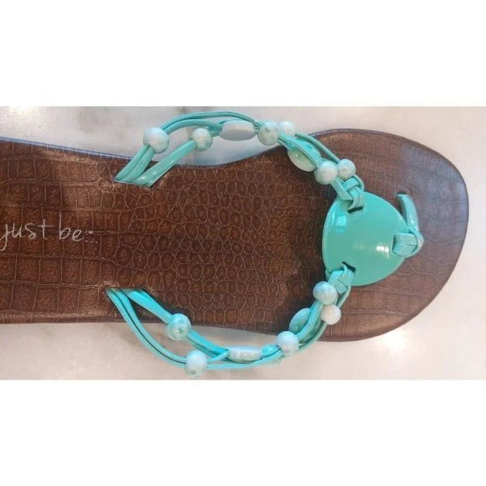 Just‎ Be Beachy Beaded Sandals Turquoise Flat Size 9